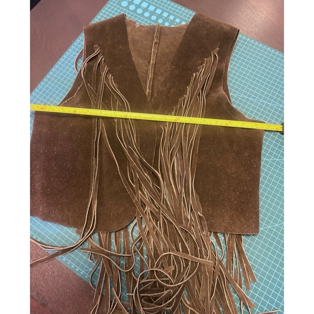1960s 1970s Vintage Brown Suede Leather Fringe Vest Western Women's Mended Sz Lg - Picture 8 of 12